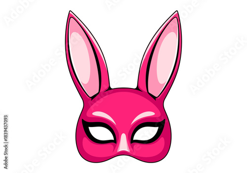 Bright pink bunny rabbit masquerade mask with large ears, white