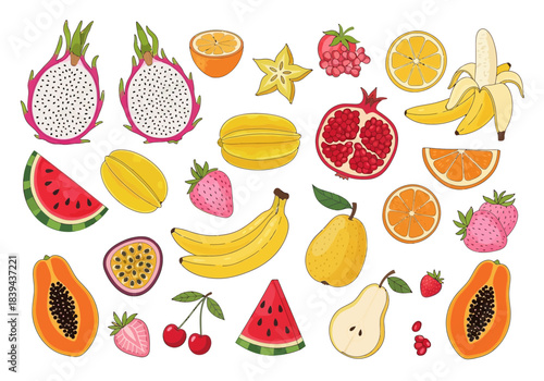 Assortment of exotic and common tropical fruits