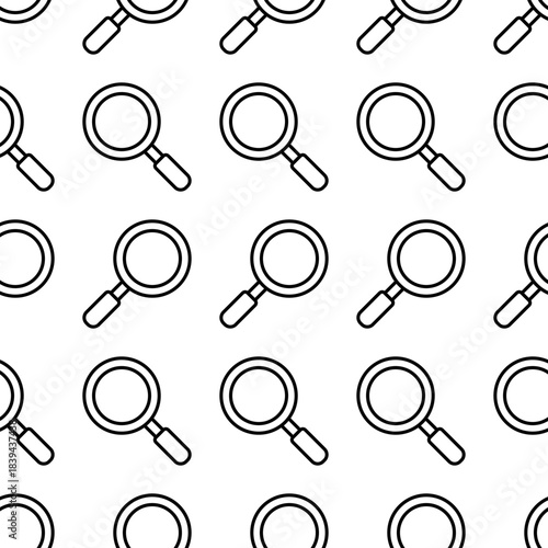 Magnifying glass pattern of simple outline icons. Loupe seamless repeating background. Vector illustration.