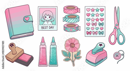 Aesthetic Pastel Kawaii Scrapbook & Journaling Tools Set