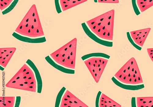 Seamless pattern of watermelon slices on a light background