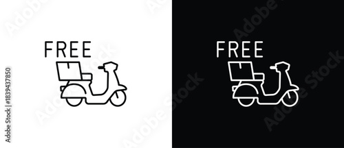 Free shiping icon. Free delivery icons. Scooter delivery vehicle icons representing various delivery activities. Fast delivery icon with transparent and black background. Editable strokes.