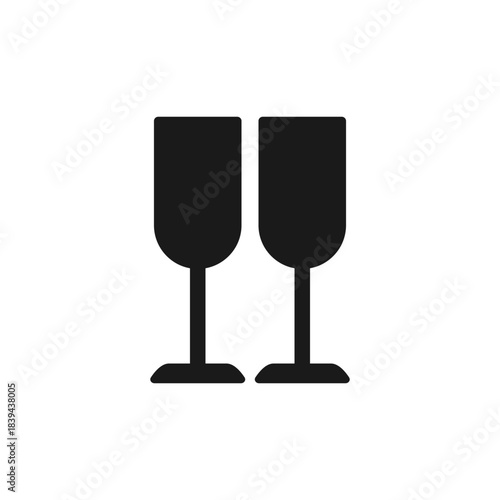 2 glass wine icon. Two wine glasses silhouette icon standing side by side. Vector illustration on white background.