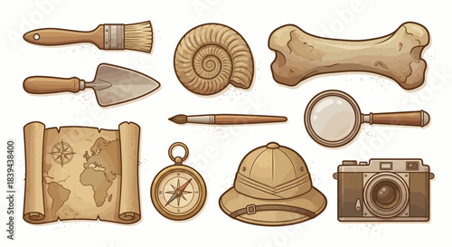Archaeology and Exploration Tool Kit Vector Illustration