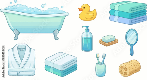 Cartoon Bathroom and Hygiene Objects Collection