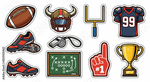 Football Game Equipment Icons Sticker Set