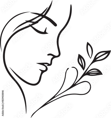 Fashion woman portrait vector sketch. Black and white line art girl face for hairstyle and makeup branding.