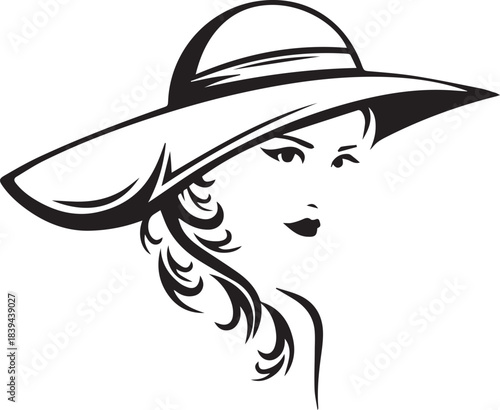 Fashion woman portrait vector sketch. Black and white line art girl face for hairstyle and makeup branding.