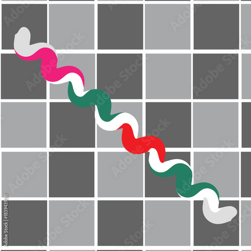 Dynamic serpentine path over a modern gray mosaic pattern design Vector