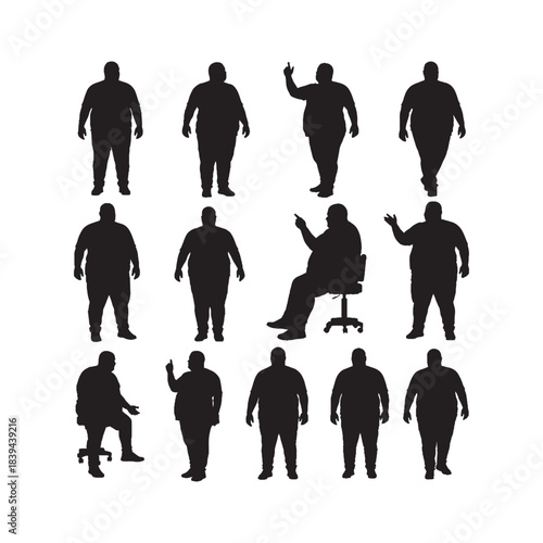 Fat Man Silhouettes Collection,Fat Men Silhouettes,Vector Fat Man Silhouettes,Overweight Man Silhouettes,fat man vector