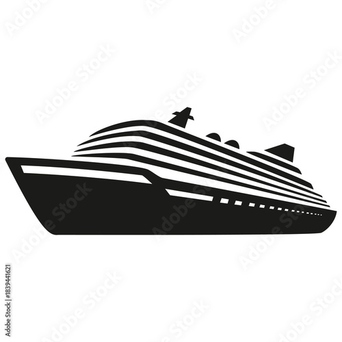 Cruise Ship Silhouette Clipart – Black & White Multi-Deck Vessel Icon for Travel & Maritime Designs