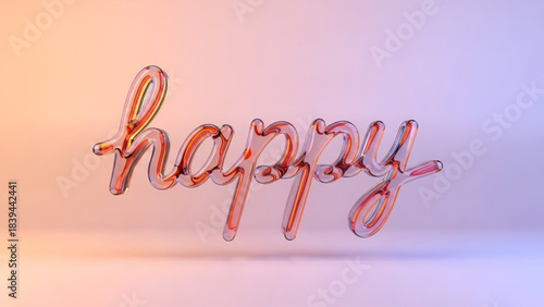 3D Glass Happy Text on Pastel Background