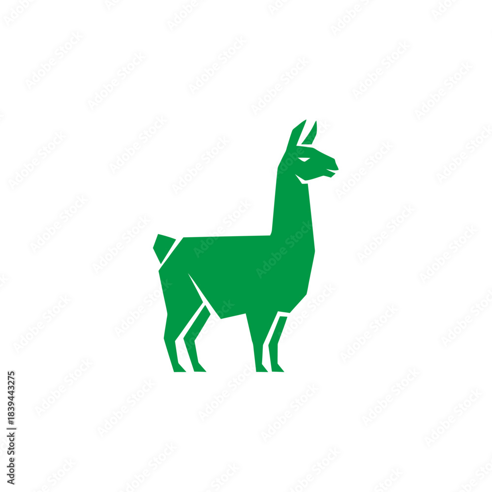 Naklejka premium Geometric Green Llama Silhouette Logo Design for Modern Branding and Creative Visual Identity