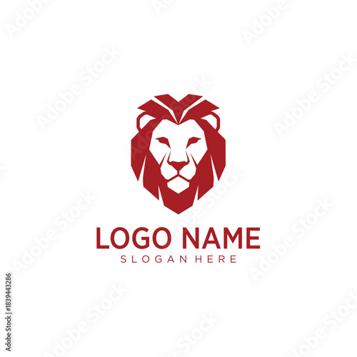 Elegant Geometric Lion Head Logo Design in Bold Red for Modern Branding and Professional Identity