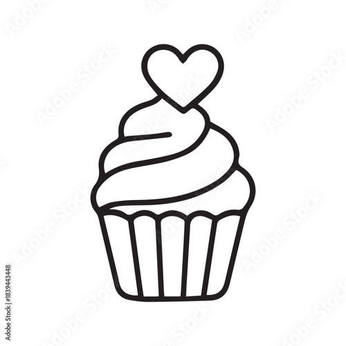 Sweet Cupcake with Heart Outline Vctor Icon