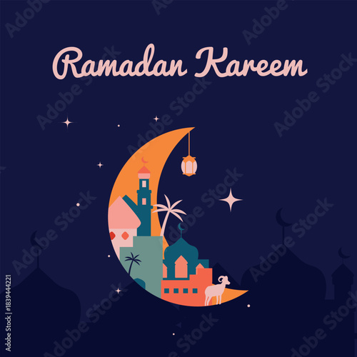Ramadan Kareem greeting card. Islamic celebration banner for web design. Vector illustration