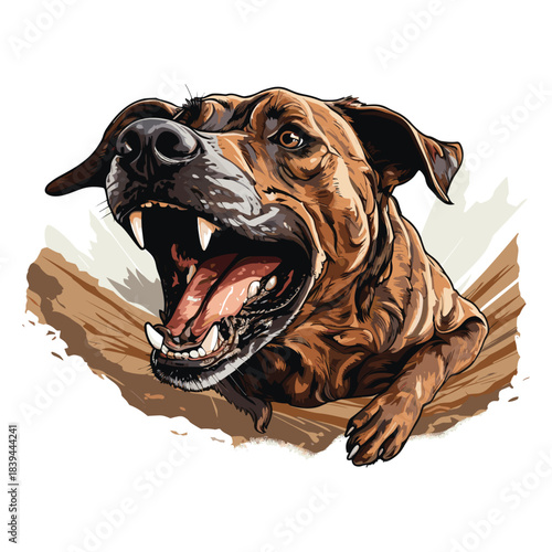 Aggressive Dog Clipart – Brown Canine Lunging with Open Mouth & Sharp Teeth for Action & Warning Designs