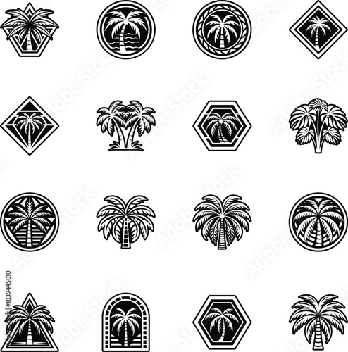 Collection of Glyph Style Palm Tree Logos 

