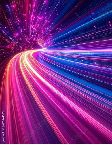 Abstract Swirling Light Streaks in Neon Pink and Blue Motion Blur Background