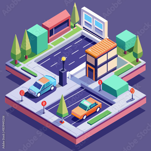 Isometric Urban Road and Traffic Illustration