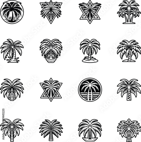 Set of Glyph Style Palm Tree Symbols 


