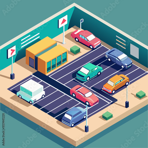 Urban Isometric Car Parking Area Illustration