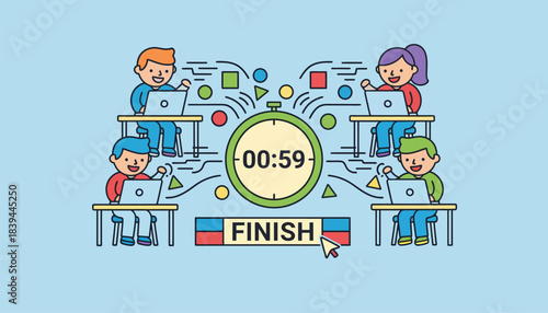 A playful coding competition taking place where students race to solve a challenge with their code in a limited time.