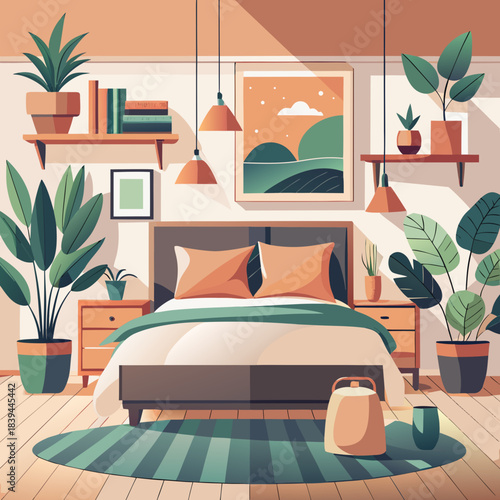 Modern Cozy Bedroom Interior Illustration