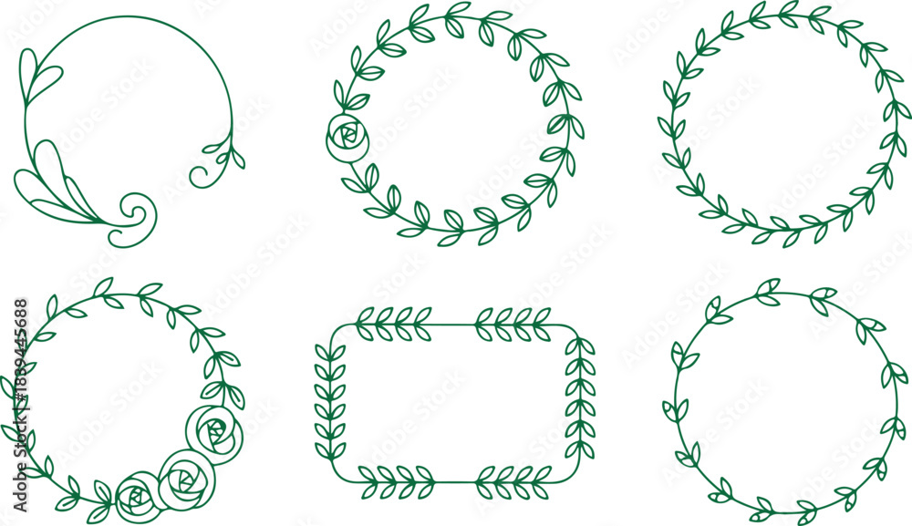 Fototapeta premium Beautiful Hand Drawn Green Botanical Frames and Wreaths for Your Designs