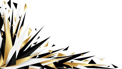 Dynamic Abstract Design with Sharp Black and Gold Geometric Shapes on White Background.