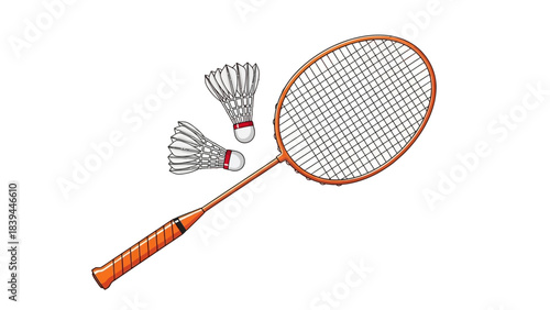 Badminton Racket and Shuttlecocks Isolated on White Background Sport Equipment Illustration