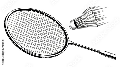 Dynamic Badminton Racket and Shuttlecock in Motion Vector Illustration for Sports and Recreation