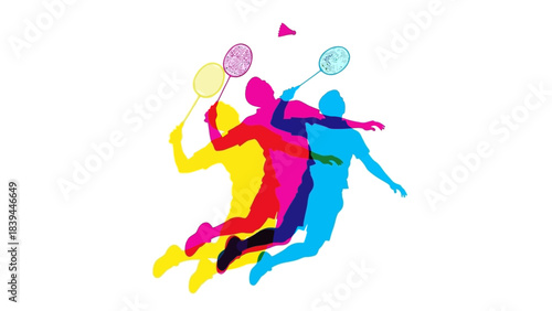 Dynamic Badminton Players in CMYK Colors Action Sports Illustration