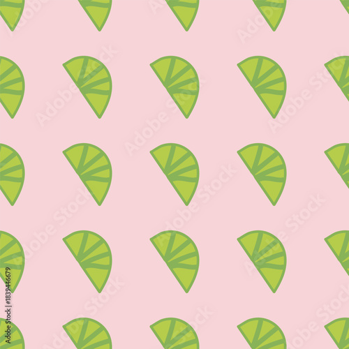 shrimp and lime in a flat minimal style.  Soft pink and green colors. Suitable for food design, seafood, menu graphics, packaging, fabric, stickers 