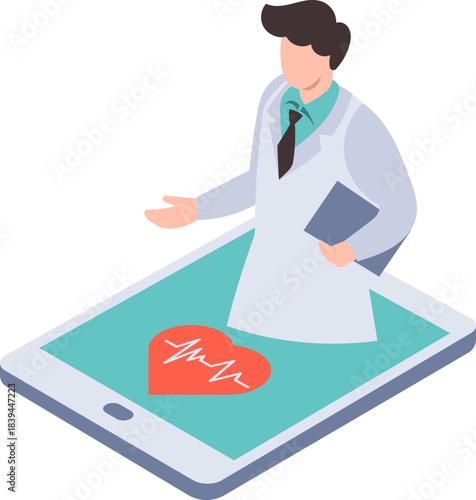Medic Hospitality Doctor Telemedicine Online Healthcare Consultation Digital Isometric
