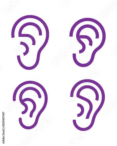 Human ear and hearing sense purple line icons set vector
