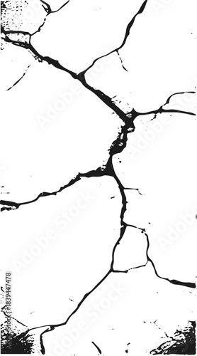 Vector Black and white cracked wall, old wall, grunge wall paint effect, grungy transparent texture background. Vector grunge cracked texture style with cracked texture.	