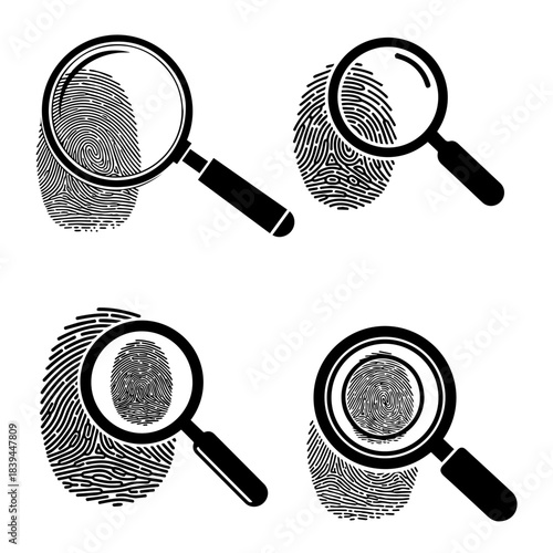 Fingerprint under Magnifying Glass Crime Investigation silhouettes pack