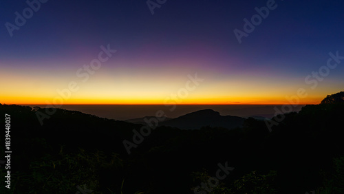 Εκτύπωση καμβά Beautiful green mountain landscape of colorful sunrise shining over Doi Inthanon at Mae Jam, Chiang Mai, Thailand