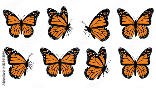 A collection of vibrant monarch butterflies displayed in a repeating pattern