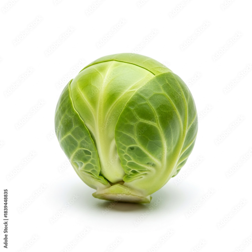 Fototapeta premium Isolated green brussels sprout with textured surface, representing healthy eating and fresh produce, ideal for organic food or dietary themes