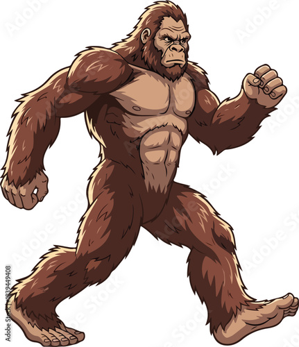 Powerful Cartoon Bigfoot Strong Muscular Sasquatch Vector Illustration