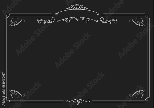 Elegant vintage frame with decorative flourishes on a dark certification background