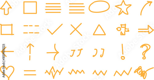 Hand drawn icons and symbols on