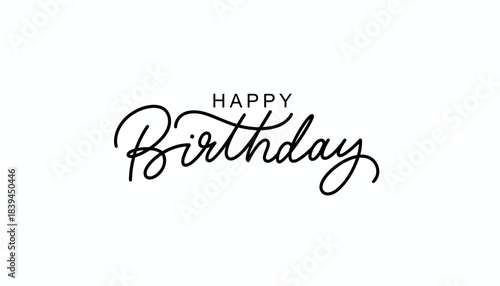 Beautifully hand-lettered 'Happy Birthday' greeting in a stylish calligraphic font, perfect for invitations and party decorations