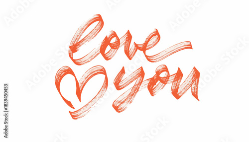Vibrant Handwritten 'Love You' Message with Expressive Heart Symbol in Artistic Brush Stroke Lettering, Ideal for Romantic Gestures and Affectionate Communications