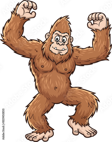 Champion Bigfoot Cartoon Strong Sasquatch Posing with Power