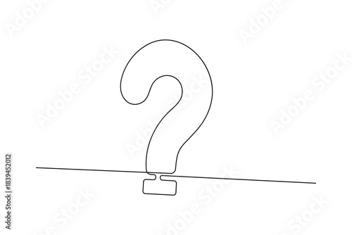 Continuous line art drawing of a large question mark symbol isolated on a clean and simple white background.