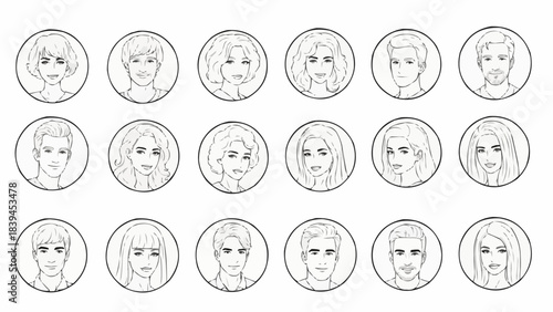 Collection of Diverse Hand-Drawn Avatars Representing Various Individuals.