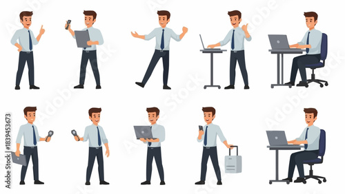 Collection of Business Man Poses and Actions in Office Attire.
